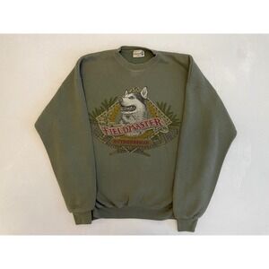 90s Fieldmaster Outdoorsman Wolf Dog Crewneck Sweatshirt XL Green Made in USA
